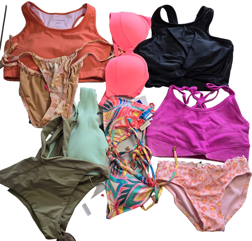 Colorful Swim Bundle Women's S-M 9 Pieces 6 Tops & 3 Bottoms / 8 Are NWT